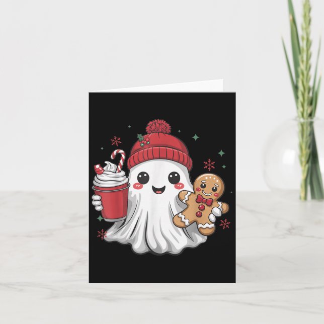 Retro Ghost Beanie Christmas Holiday Xmas Coffee G Card (Front)