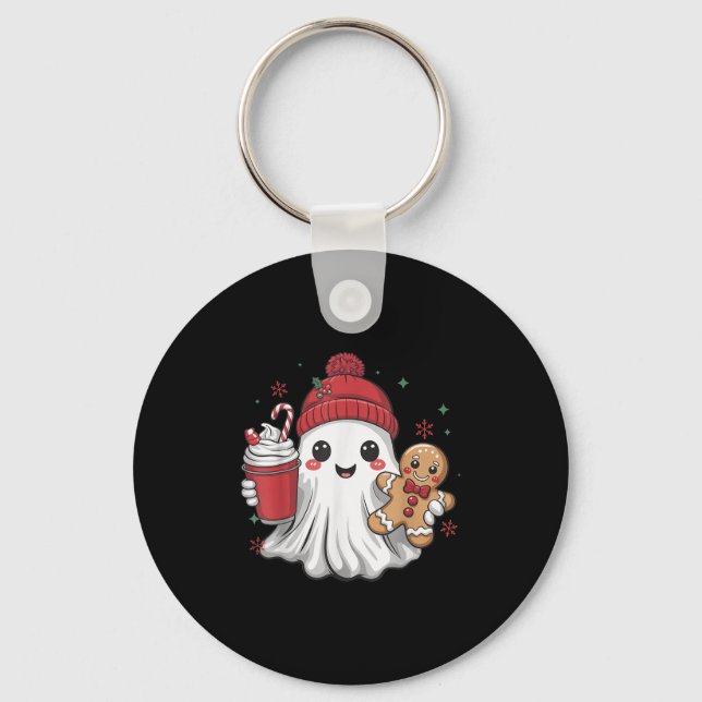 Retro Ghost Beanie Christmas Holiday Xmas Coffee G Key Ring (Front)