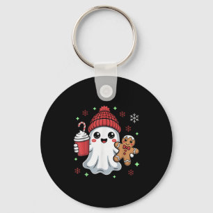 Retro Ghost Beanie Christmas Holiday Xmas Coffee G Key Ring