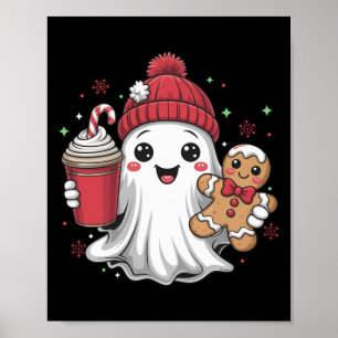 Retro Ghost Beanie Christmas Holiday Xmas Coffee G Poster