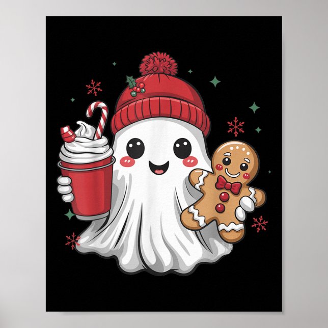 Retro Ghost Beanie Christmas Holiday Xmas Coffee G Poster (Front)