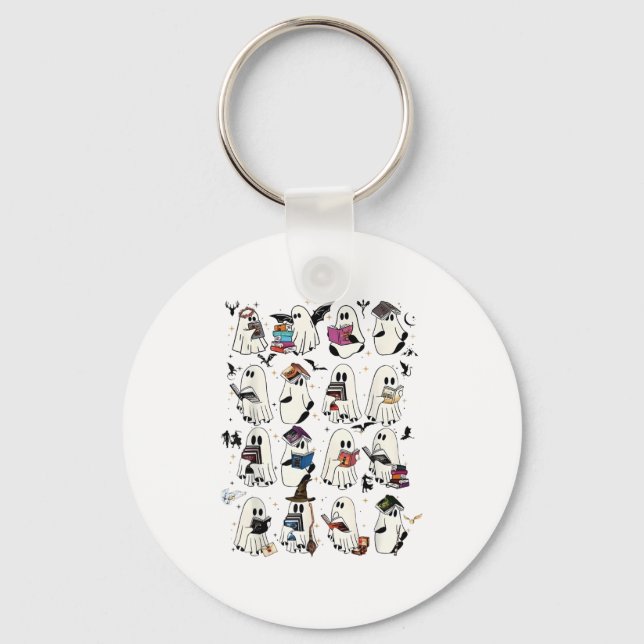 Retro Ghost Book Fantasy Halloween  Key Ring (Front)