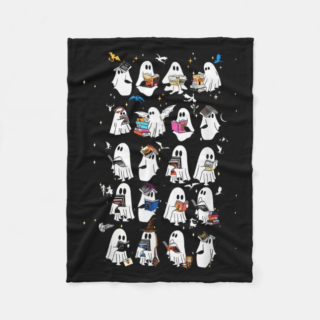 Retro Ghost Book Fantasy Series Halloween Book Lov Fleece Blanket (Front)