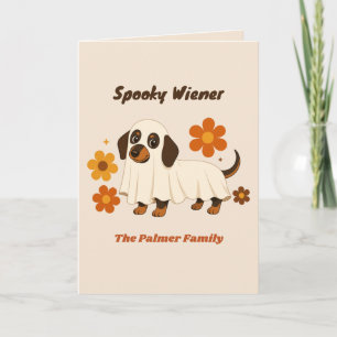 Retro Ghost Dachshund Halloween Personalised Photo Card