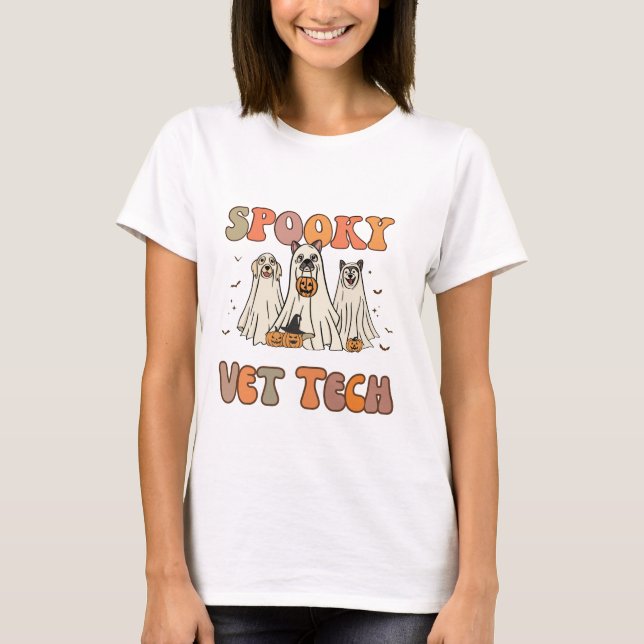 Retro ghost dog halloween Vet Tech T-Shirt (Front)
