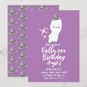 Retro Ghost Doodle Halloween Birthday Party Invitation