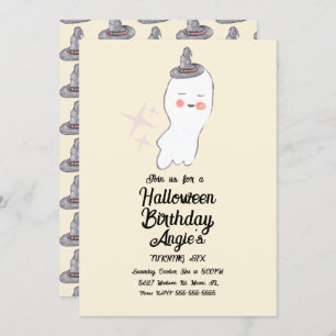 Retro Ghost Doodle Halloween Birthday Party  Invitation