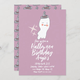 Retro Ghost Doodle Halloween Birthday Party Purple Invitation
