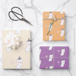 Retro Ghost Doodle Halloween Pattern Wrapping Paper Sheet