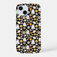 Retro Ghost Flowers Halloween Seamless Pattern