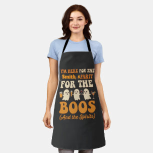 Retro Ghost Halloween    Here For The Boos Fu Apron