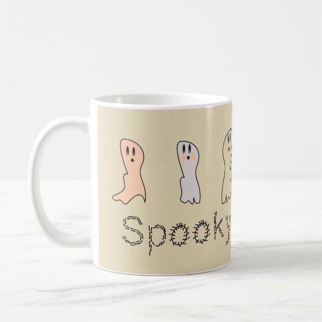 Retro Ghost Hand Lettering Spooky  Coffee Mug (Left)
