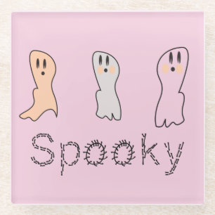Retro Ghost Hand Lettering Spooky Pink Glass Coaster