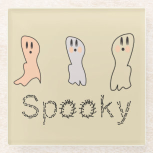 Retro Ghost Hand Lettering Spooky Tan Glass Coaster