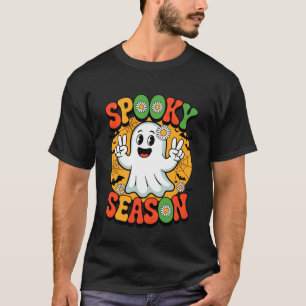 Retro Ghost Hand Peace Sign Halloween Trick or Tre T-Shirt