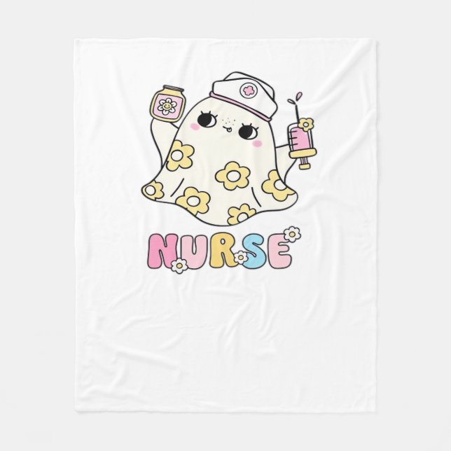Retro Ghost Nurse Halloween Design Classic T-Shirt Fleece Blanket (Front)