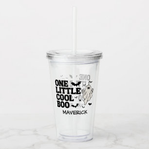 Retro Ghost One Halloween Boy 1st Birthday Acrylic Tumbler