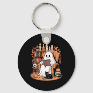 Retro Ghost Reading Books  Key Ring