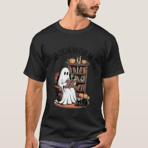Retro Ghost Reading Books Librarian Cat Halloween T-Shirt