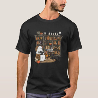 Retro Ghost Reading Books Librarian Ghost Hallowee T-Shirt