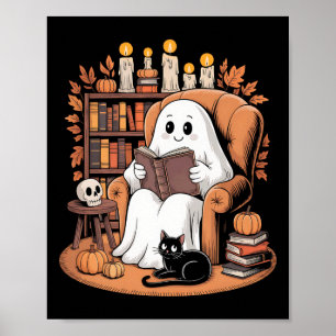 Retro Ghost Reading Books Poster
