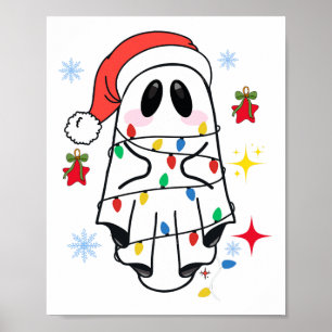 Retro Ghost Santa Christmas Holiday Xmas Santa Hat Poster