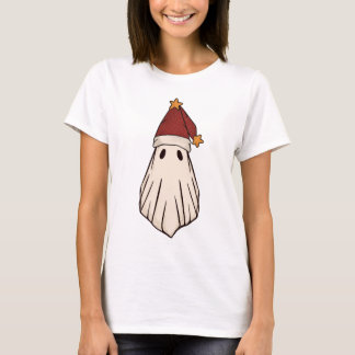 Retro Ghost Santa Christmas Holiday Xmas Santa Hat T-Shirt