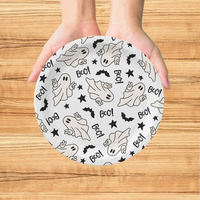 Retro Ghost Spooktacular  Halloween Paper Plate (Creator Uploaded)