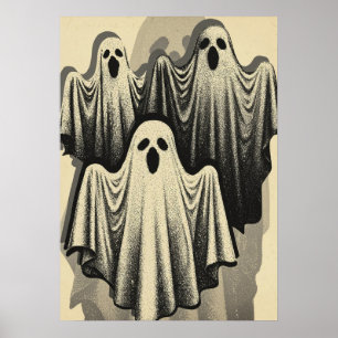 Retro Ghost Trio Floating Poster