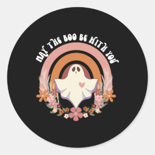 Retro Ghost Vintage Floral Boho Halloween Cute Fal Classic Round Sticker