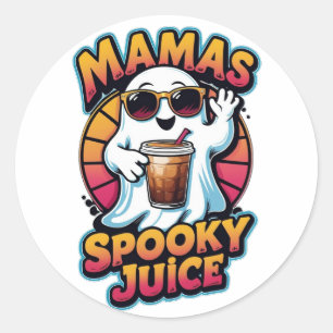 Retro Ghost with Iced Coffee - Mamas Spooky Juice Classic Round Sticker