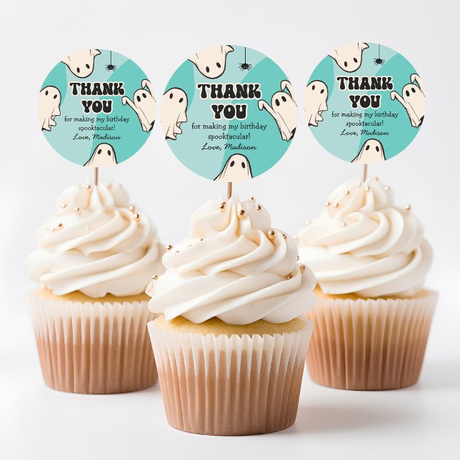 Retro Ghosts Blue Halloween Thank You Classic Round Sticker (Creator Uploaded)