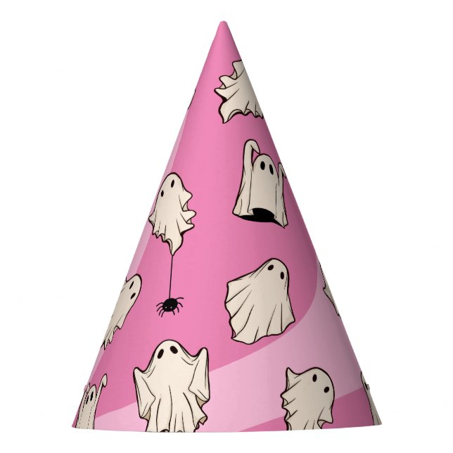 Retro Ghosts Pink Halloween Party Hat (Front)