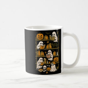 Retro Ghosts Reading Book Halloween Bookshelf Spoo Coffee Mug