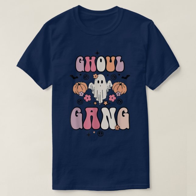 Retro Ghoul Gang Ghost Boo Floral Spooky Vibes Hal T-Shirt (Design Front)