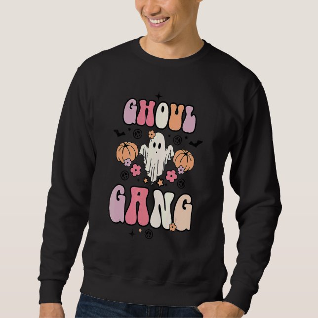 Retro Ghoul Gang Groovy Hey Boo Pumpkin Boo Crew H Sweatshirt (Front)