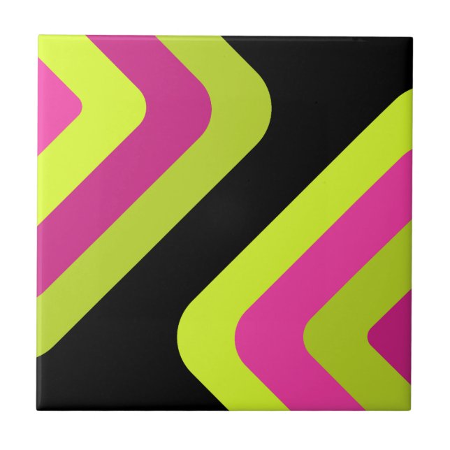 Retro Giant Diamonds Chartreuse Magenta Ceramic Tile (Front)