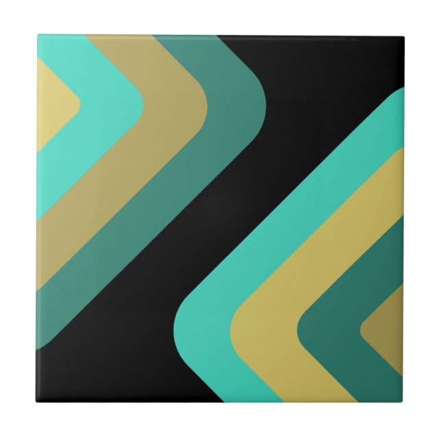 Retro Giant Diamonds Turquoise Gold Ceramic Tile (Front)