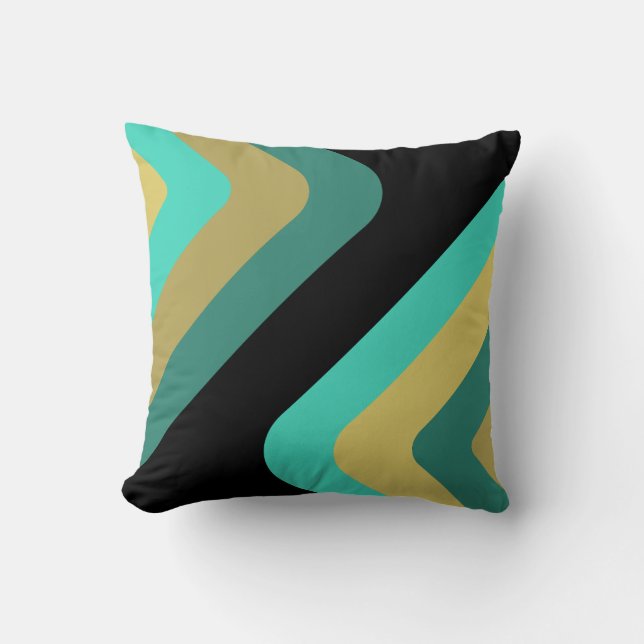 Retro Giant Diamonds Turquoise Gold Cushion (Front)