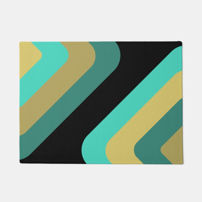Retro Giant Diamonds Turquoise Gold Doormat (Front)