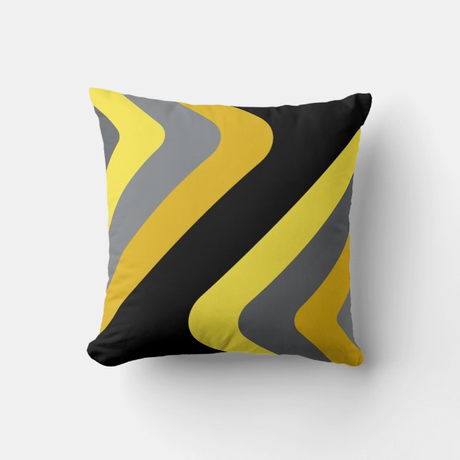 Retro Giant Diamonds Yellow Grey Cushion (Front)