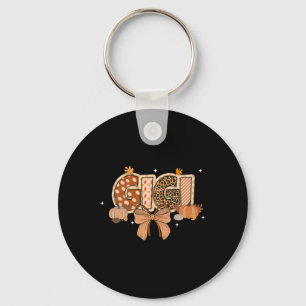 Retro Gigi Coquette Bow Leopard Fall Thanksgiving  Key Ring
