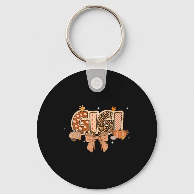 Retro Gigi Coquette Bow Leopard Fall Thanksgiving  Key Ring (Front)