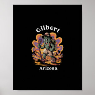 Retro Gilbert Arizona Hiking Trail Adventure Cactu Poster