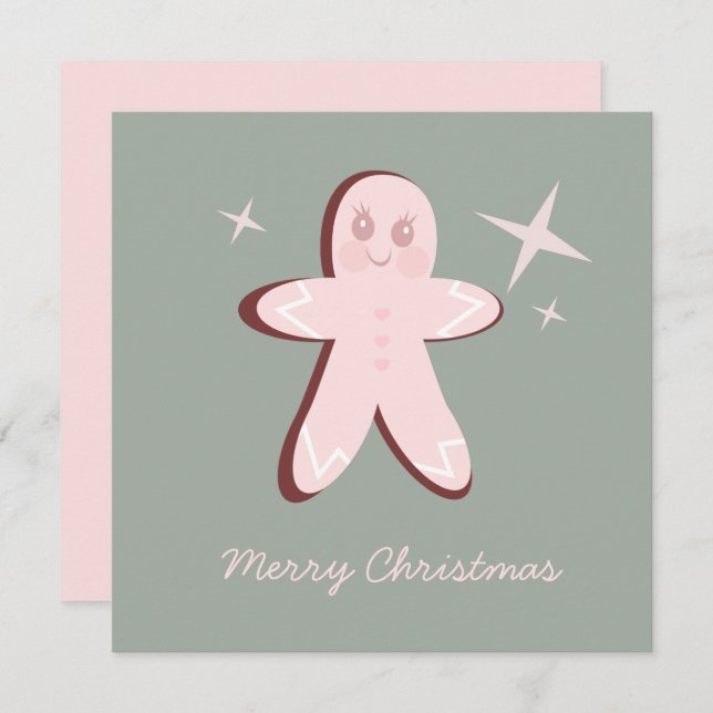 Retro Gingerbread Cookies Groovy Christmas Card (Front/Back)