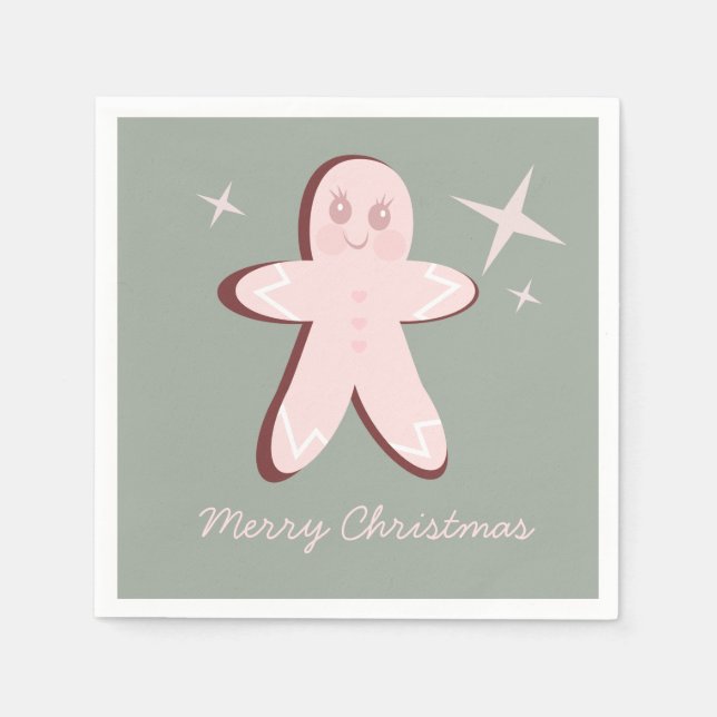 Retro Gingerbread Cookies Groovy Christmas Napkin (Front)
