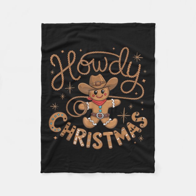 Retro Gingerbread Cowboy Western Howdy Christmas U Fleece Blanket (Front)