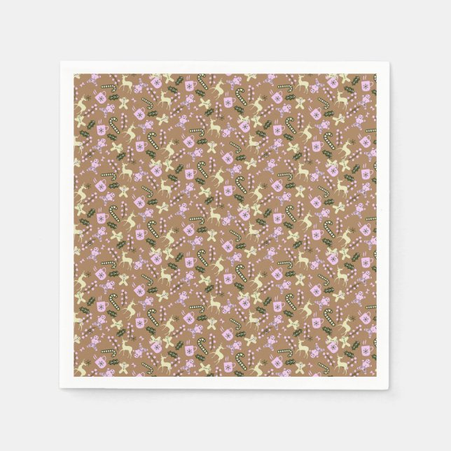 Retro Gingerbread Deer Candycane Treats Christmas  Napkin (Front)