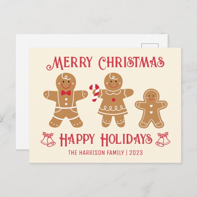 Retro Gingerbread Man Cookies Family Christmas  Postcard (Front/Back)