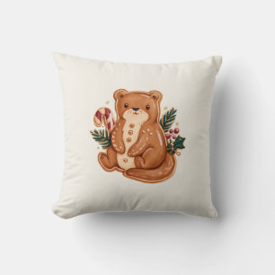Retro Gingerbread Otter with Candy Cane and Holly Cushion